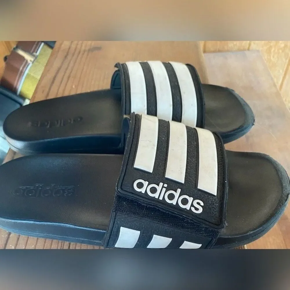 Adidas Shoes Mens Size 6 Black Slide Sandals Three Stripe Comfort EG1879